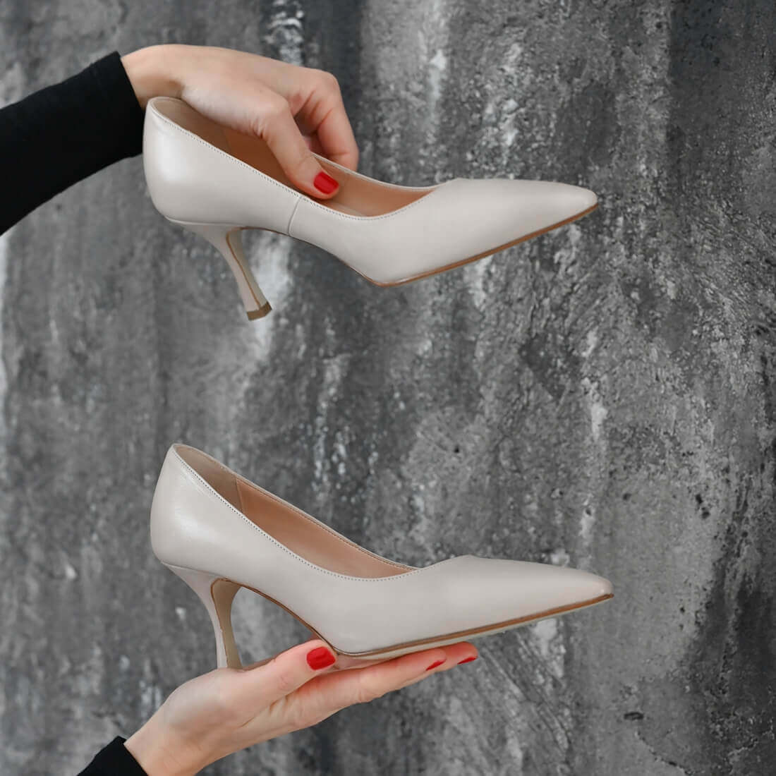 Туфлі човники SITELLE Mila 70мм бежево-сірі шкіряні — фото 2