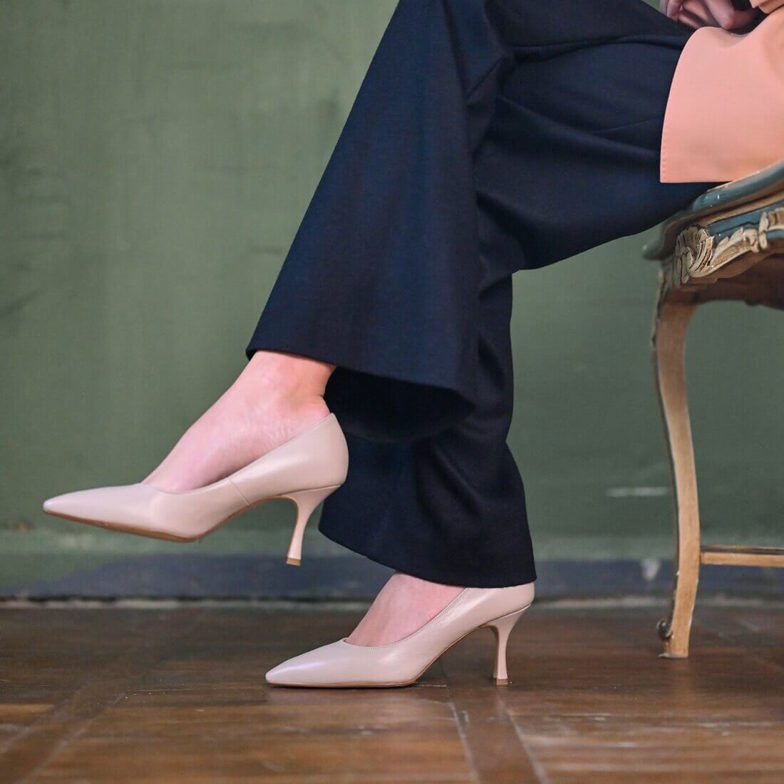 Туфлі човники SITELLE Mila 70мм бежево-сірі шкіряні — фото 3