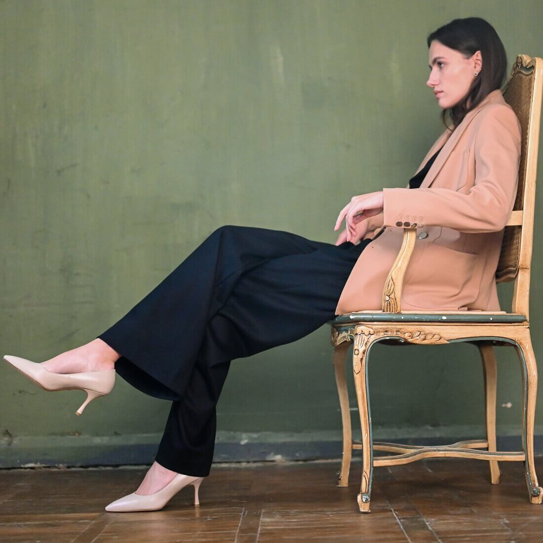 Туфлі човники SITELLE Mila 70мм бежево-сірі шкіряні — фото 4