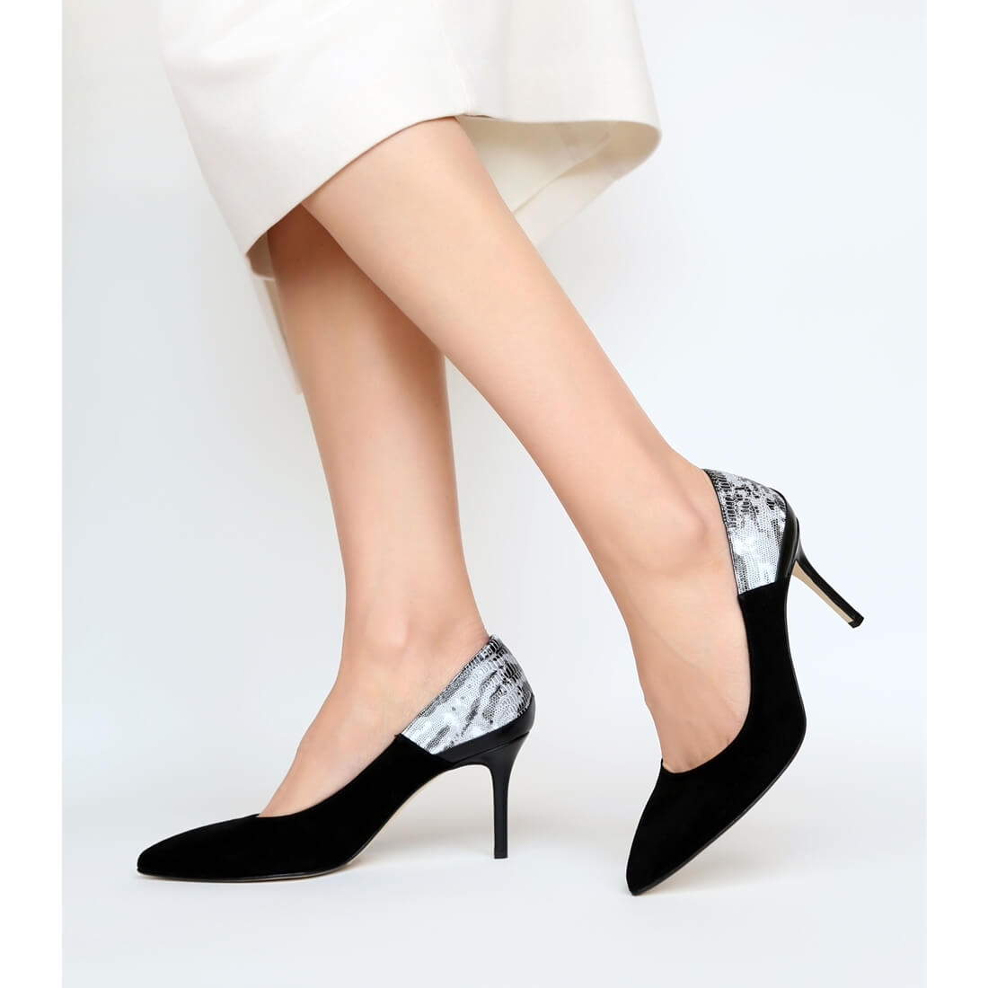 Туфли лодочки SITELLE Emma 70мм черные замшевые с кожаными вставками — фото 3