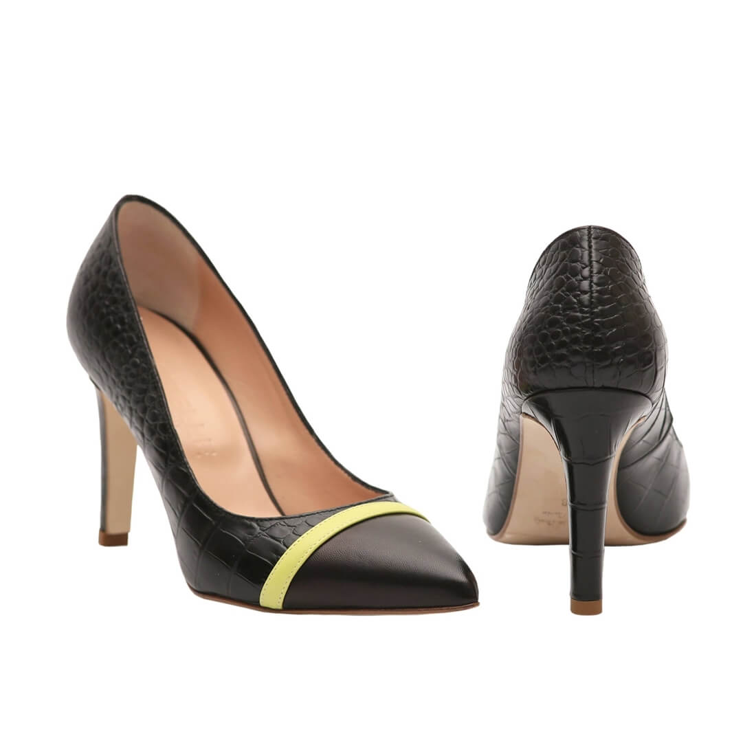 Туфлі човники SITELLE Lina 80мм чорні шкіряні з обробкою під крокодилову шкіру — фото 5