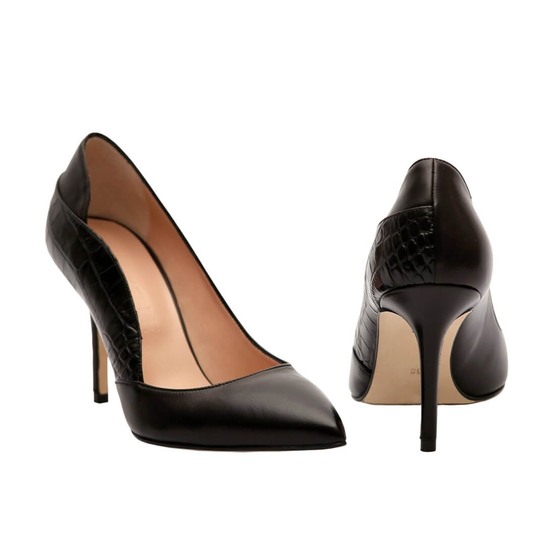Туфли лодочки SITELLE Milly 80мм черные кожаные с тиснением под крокодиловую кожу — фото 4
