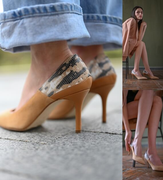 Italian shoes SITELLE: Emma Pumps Beige Suede Python 70 — photo 17 Emma Pumps Beige Suede Python 70 — photo 17