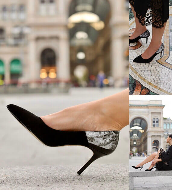 Italian shoes SITELLE: Emma Pumps Black Suede Python 70 — photo 11 Emma Pumps Black Suede Python 70 — photo 11