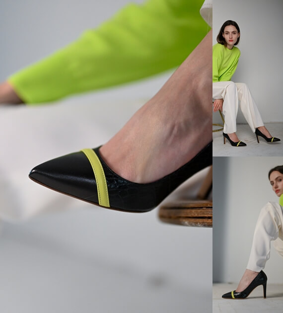 Туфлі човники SITELLE Lina 80мм чорні шкіряні з обробкою під крокодилову шкіру — фото 11