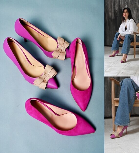 Italian shoes SITELLE: Mia Pumps Purple Beige Bow 80 — photo 9 Mia Pumps Purple Beige Bow 80 — photo 9